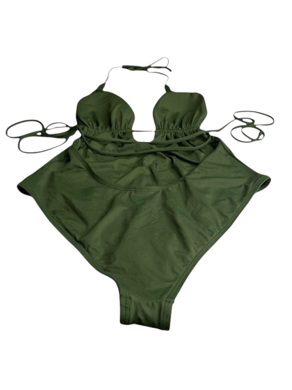 L*Space ☼ Pamela Plunging Strappy Open Back One Piece Swimsuit ☼ Olive Green 10 - Picture 9 of 16